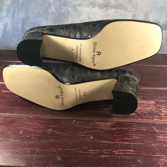 Etienne Aigner Leather Crocodile Print Brown/Grey Block Heels Size 9.5 - Picture 11 of 11